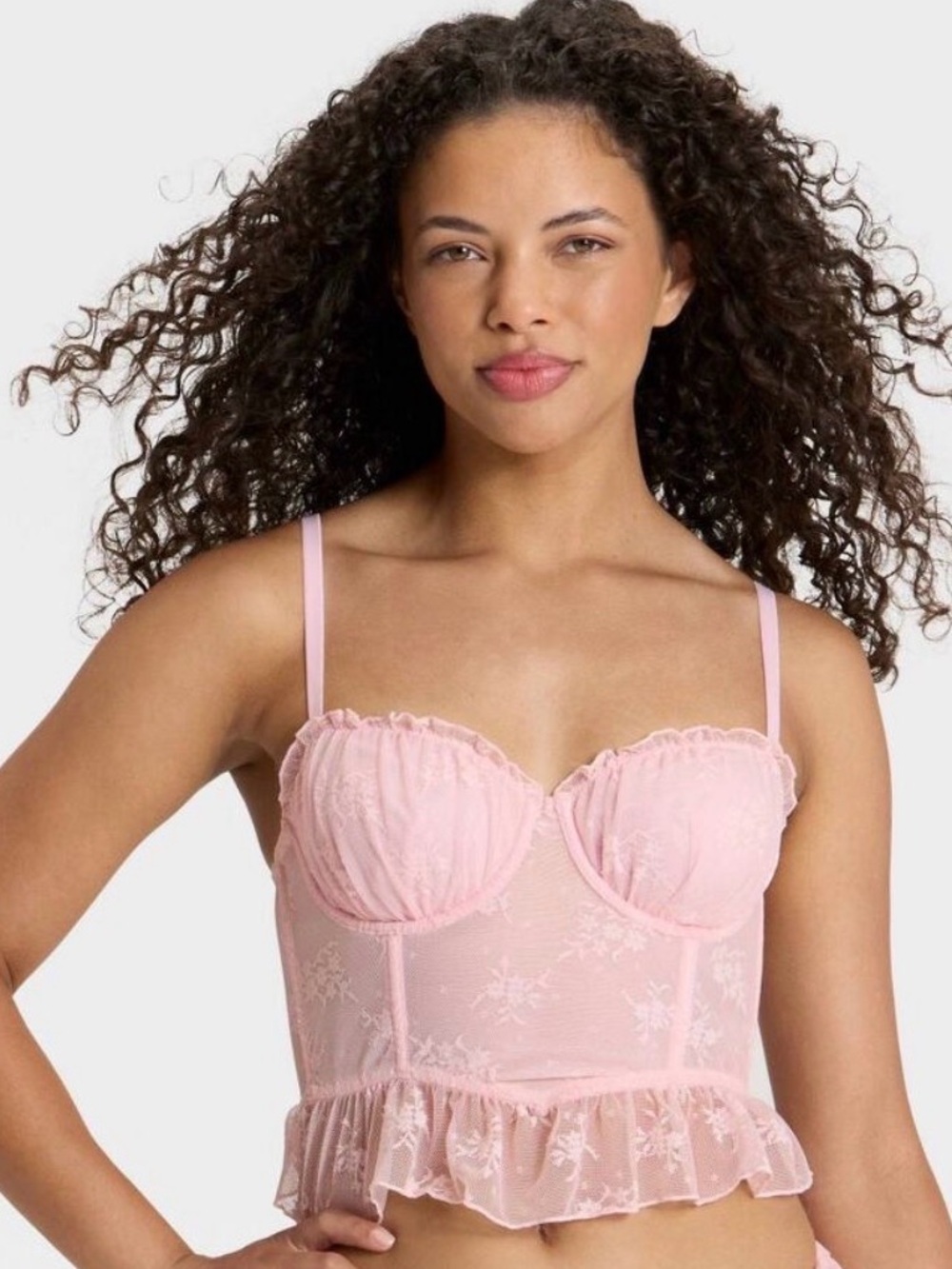 wild fable Pink Sheer Lace Ruffle Bralette